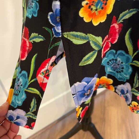 Women's floral Dress Tunic black with colorful floral design long sleeves Medium - Picture 8 of 8